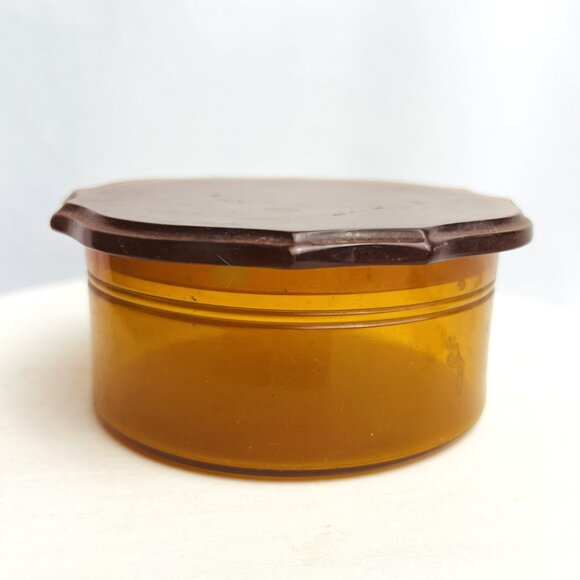 Vintage Amber Celluloid Vanity Powder Trinket Box Butterscotch Scalloped Edge - Picture 5 of 10